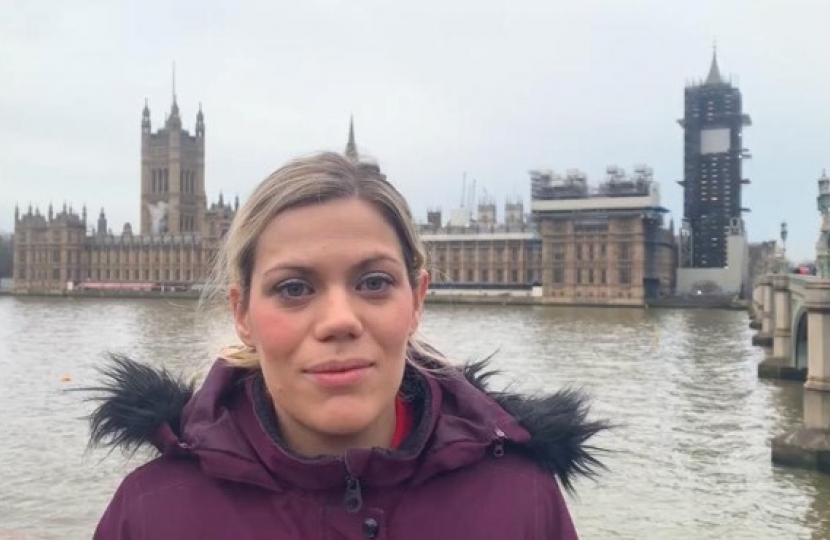 Miriam Cates MP outside the Houses of Parliament