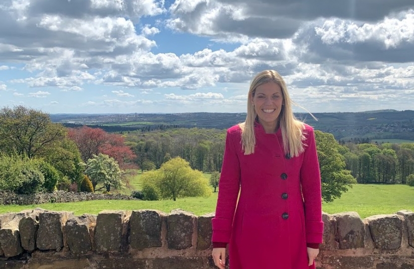 Miriam Cates MP by a stone wall in Penistone and Stocksbridge