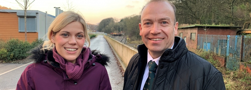 Miriam Cates MP with Chris Heaton Harris MP at the Don Valley Line pre COVID