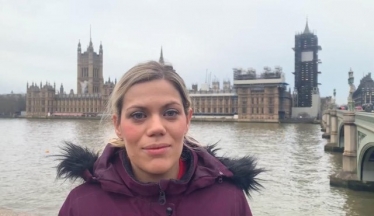 Miriam Cates MP outside the Houses of Parliament