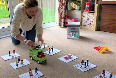 Miriam Cates MP in a playroom