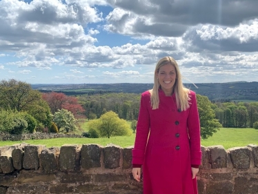 Miriam Cates MP by a stone wall in Penistone and Stocksbridge